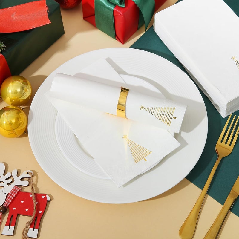 Tamone 100PCS 3-Ply Christmas Napkins - Gold Christmas Tree Napkins Disposable - Premium Quality Gold Dinner Napkins Soft and Absorbent - Image 5